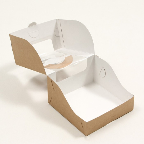 Коробка под бенто-торт с окном, крафт, 14 х 14 х 8 см фото 3 Коробка под бенто-торт с окном, крафт, 14 х 14 х 8 см фото 3