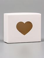 Коробка для печенья Сердца, белый, с окном, 10×8×3.5 см
