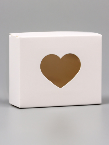 Коробка для печенья Сердца, белый, с окном, 10×8×3.5 см