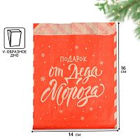 Пакет бумажный фасовочный новогодний, крафт, Письмо от Деда Мороза, 16.5×13.5×5.5 см