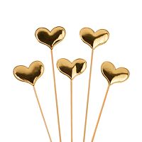 Пики-топперы Сердце, золото, металлик, 12см, 5шт