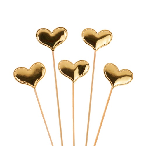 Пики-топперы Сердце, золото, металлик, 12см, 5шт