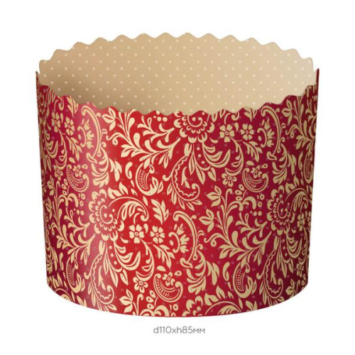 Форма бумажная для кулича Флора красная, 110*85мм, 5шт