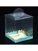 Коробка для торта сундук, Бирюза, 16×16×18 см