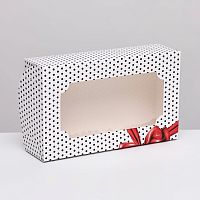 Коробка для зефира Горошек с бантиком, 25×15×7 см