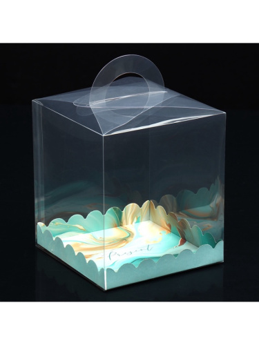 Коробка для торта сундук, Бирюза, 16×16×18 см