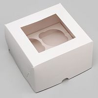 Коробка для 4 капкейка с окном, белая, 16 х 16 х 10 см