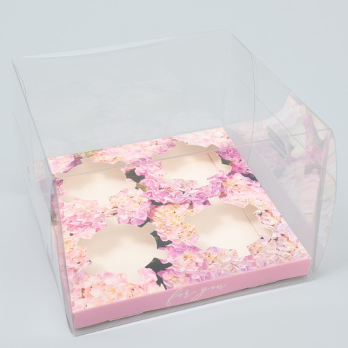 Коробка для 4 капкейков, «Гортензии», золото, 16х16х11.5см фото 2 Коробка для 4 капкейков, «Гортензии», золото, 16х16х11.5см фото 2