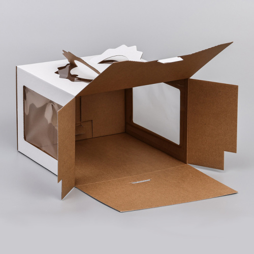 Коробка для торта 24x24x26 с ручками, 2 окна, белая фото 2 Коробка для торта 24x24x26 с ручками, 2 окна, белая фото 2