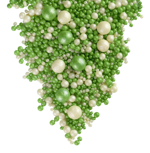 Посыпка воздушный рис в глазури Жемчуг Серебро, Зеленый микс, 50гр