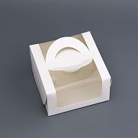 Коробка под бенто-торт с окном, белая, 14 х 14 х 8 см