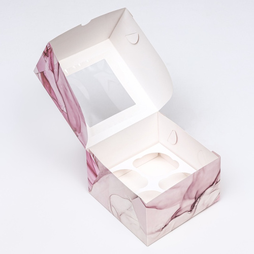 Коробка для 4 капкейков с окном, «Изящность», 16×16×10 см фото 2 Коробка для 4 капкейков с окном, «Изящность», 16×16×10 см фото 2