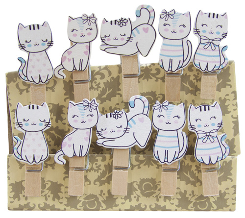 Декоративные мини прищепки Кошечки, 3,5 см, ассорти, 10 шт