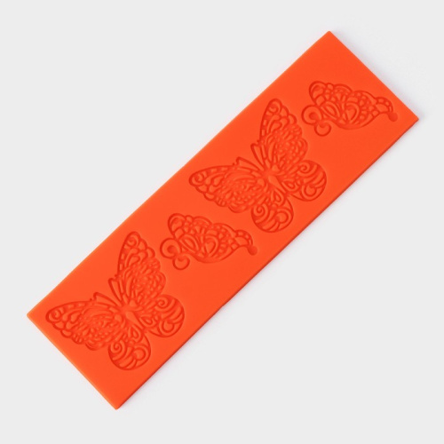 Коврик для айсинга Доляна «Бабочки», силикон, 19×6 см, цвет оранжевый фото 2