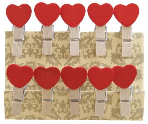 Декоративные мини прищепки Сердечки, 3,5 см, красный, 10 шт