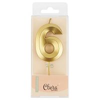 Свеча для торта Грани, цифра 6, золото, 6,5см