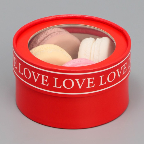 Коробка тубус для макарун с окном Love, 12×12×5 см