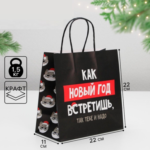 Пакет подарочный Как Новый Год встретишь..., 22*22*11см Пакет подарочный Как Новый Год встретишь..., 22*22*11см