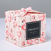 Коробка подарочная  Present for you Фламинго, 12×12×12 см