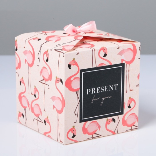 Коробка подарочная  Present for you Фламинго, 12×12×12 см