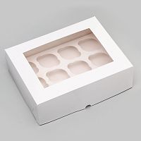 Коробка для 12 капкейков с окном, белая, 5 штук