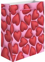 Пакет подарочный Объемные сердца, металлик, 32*26*12см