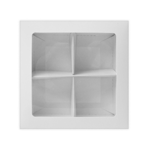 Коробка для 4 конфеты, с окном, целлюлоза белая,12.5×12.5×3.5 см фото 3 Коробка для 4 конфеты, с окном, целлюлоза белая,12.5×12.5×3.5 см фото 3