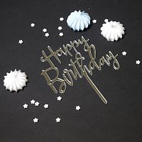 Топпер Happy Birthday, 9*14см, серебро