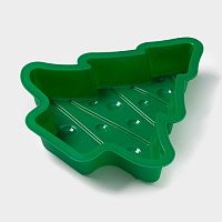 Форма новогодняя Ёлочка с гирляндой, силикон, 27×25 см, зелёная