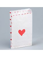 Пакет бумажный, белый, Сердца, 20×11×4 см