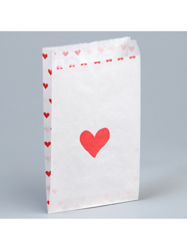 Пакет бумажный, белый, Сердца, 20×11×4 см