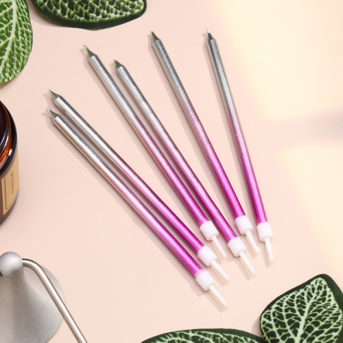 Свечи в торт "Ройс. Градиент", 6 шт, высокие, 13 см, фиолетовый, розовый, серебро фото 2