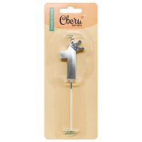 Свеча для торта Корона на шпажке цифра 1, Серебро, 6см, металлик