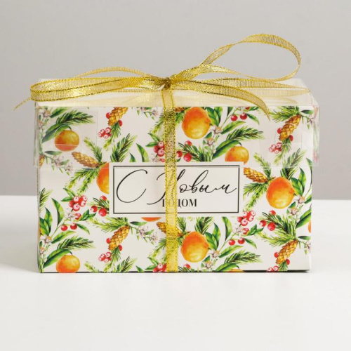Коробка для 2 капкейков Новогодняя Мандаринка, 16х8х10см Коробка для 2 капкейков Новогодняя Мандаринка, 16х8х10см