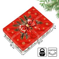 Коробка подарочная новогодняя С Новым годом, бант, 21×15×7 см