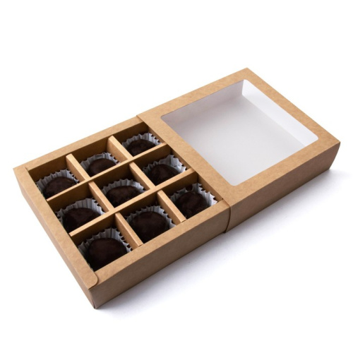 Коробка для 9 конфет, крафт, 13.5×13.5×3.2 см фото 2 Коробка для 9 конфет, крафт, 13.5×13.5×3.2 см фото 2