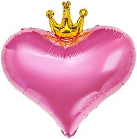 Воздушный шар фольгированный Сердце с короной, розовый