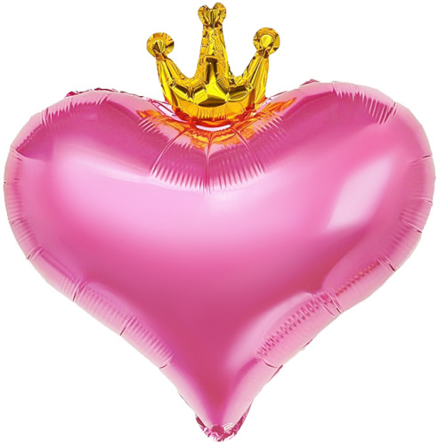 Воздушный шар фольгированный Сердце с короной, розовый