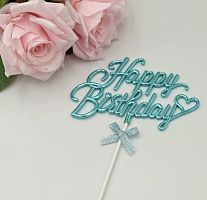 Топпер Happy Birthday с бантиком 12,5*20см цв. в асс