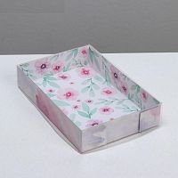 Коробка для макарун с PVC крышкой, «Цветы», 17 х 12 х 3.5 см