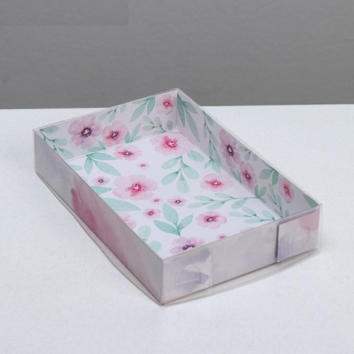 Коробка для макарун с PVC крышкой, «Цветы», 17 х 12 х 3.5 см
