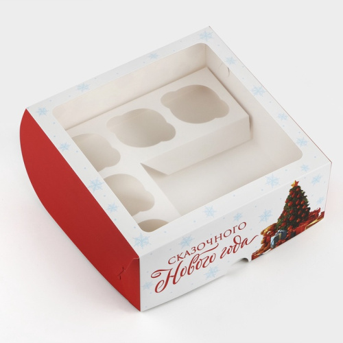 Коробка для 5 капкейков и бенто-торта Сказочного Нового года, 25х25х10см