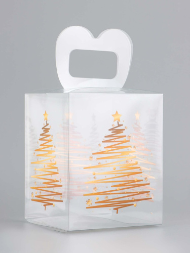 Коробка новогодняя ПВХ Ёлочка 12×12×15 см