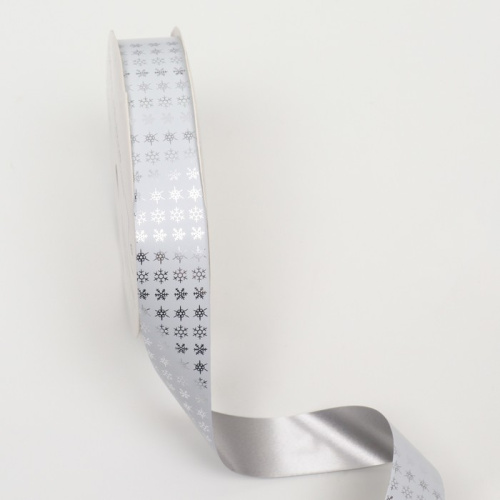 Лента для декора и подарков, серебряные снежинки, 2 см × 45 м Лента для декора и подарков, серебряные снежинки, 2 см × 45 м