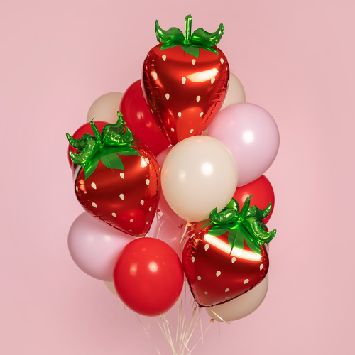 Воздушный шар фольгированный Фигура 3D Клубника, Красный фото 2
