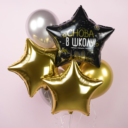 Воздушный шар фольгированный Звезда, Снова в школу!, черный фото 2