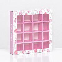 Коробка для 16 конфет, « 8 марта» 17.7×17.7×3.8 см