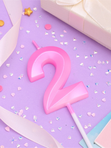 Свеча на шпажке «Грань», цифра "2", 5 см, розовая фото 2 Свеча на шпажке «Грань», цифра "2", 5 см, розовая фото 2