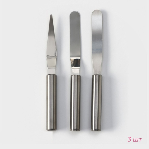 Набор лопаток-палеток кондитерских, 3 шт, 22×8×1.5 см, серебристый