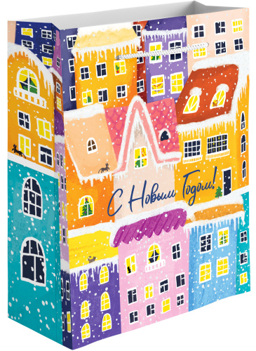 Пакет подарочный Счастливого Нового Года! (зимний городок), металлик, 41*31*12см Пакет подарочный Счастливого Нового Года! (зимний городок), металлик, 41*31*12см